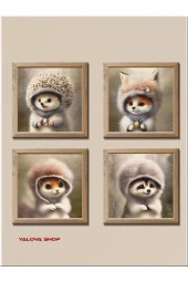 HYL Sevimli Hayvan Yavruları 4'lü Kare, Boho Çocuk Odası , Tilki, Rakun, Sincap, Kirpi, Orman Hayvanları thumbnail 1