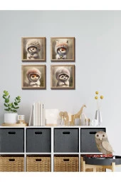 HYL Sevimli Hayvan Yavruları 4'lü Kare, Boho Çocuk Odası , Tilki, Rakun, Sincap, Kirpi, Orman Hayvanları thumbnail 4