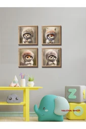 HYL Sevimli Hayvan Yavruları 4'lü Kare, Boho Çocuk Odası , Tilki, Rakun, Sincap, Kirpi, Orman Hayvanları thumbnail 5
