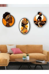 YALOVA SHOP Dekoratif Afro Temalı 3 lü Tablo Seti Çalışması - 3