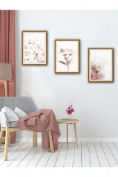 YALOVA SHOP Dekoratif Soft Pembe Çiçekler 3 lü Tablo Seti thumbnail 2