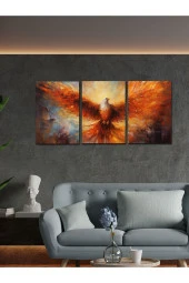 YALOVA SHOP Dekoratif Kızıl Ateş Kartalı Temalı Yağlıboya Çalışması 3 lü Tablo Seti thumbnail 1