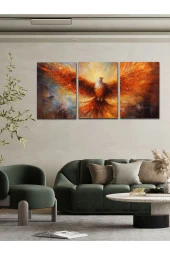 YALOVA SHOP Dekoratif Kızıl Ateş Kartalı Temalı Yağlıboya Çalışması 3 lü Tablo Seti thumbnail 2
