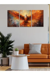 YALOVA SHOP Dekoratif Kızıl Ateş Kartalı Temalı Yağlıboya Çalışması 3 lü Tablo Seti thumbnail 3
