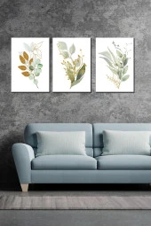 GİZEM SHOP Yeşil Çiçekler Art 3 Parça Modern Duvar Tablosu Yüksek Çözünürlük Uv Baskı Tekniği 40x30 - 3