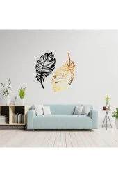 Odun Marketi Dekoratif Kuş Tüyü Ikili Set Lazer Kesim   Gurubunda Gold-siyah - 1