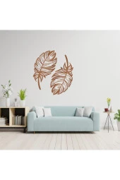 GİZEM SHOP Dekoratif Kuş Tüyü Ikili Set Lazer Kesim Ceviz - 1