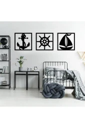 GİZEM SHOP Dekoratif Çapa Dümen Yelkenli Tablo Seti Lazer Kesim Siyah thumbnail 3