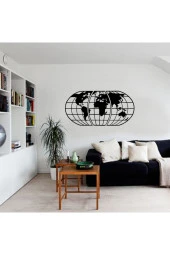 GİZEM SHOP Dünya Haritası Atlası 3 Parça Lazer Kesim Ahşap Duvar Dekoru Siyah 70cm Ev Ofis Işyeri Dekorasyonu thumbnail 3