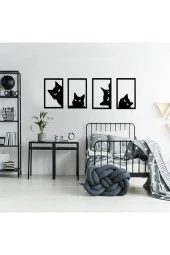 GİZEM SHOP Dekoratif Kedi Tablosu Seti Lazer Kesim Siyah - 6