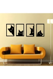 GİZEM SHOP Dekoratif Kedi Tablosu Seti Lazer Kesim Siyah - 7