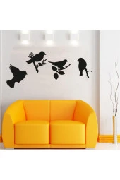 HYL Daldaki Kuşlar Duvar Süsü Dekoratif Ahşap Lazer Kesim Siyah thumbnail 6