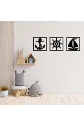 GİZEM SHOP Dekoratif Çapa Dümen Yelkenli Tablo Seti Lazer Kesim Siyah thumbnail 1
