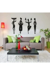 HYL Afrikalı Kadınlar Duvar Dekoru Himba Kabilesi Duvar Süsü, Ahşap Lazer Kesim Dekoratif Tablo Siyah thumbnail 3