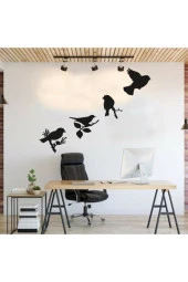 HYL Daldaki Kuşlar Duvar Süsü Dekoratif Ahşap Lazer Kesim Siyah thumbnail 1