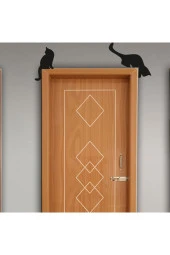 GİZEM SHOP Kediler Ayna,kapı Köşe Dekoru Sevimli Kediler Duvar Süsü, Ahşap Lazer Kesim Dekoratif Tablo Siyah - 3