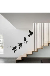 HYL Daldaki Kuşlar Duvar Süsü Dekoratif Ahşap Lazer Kesim Siyah thumbnail 3
