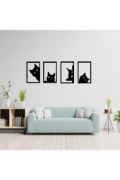 GİZEM SHOP Dekoratif Kedi Tablosu Seti Lazer Kesim Siyah - 2