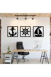 GİZEM SHOP Dekoratif Çapa Dümen Yelkenli Tablo Seti Lazer Kesim Siyah thumbnail 2