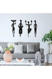 HYL Afrikalı Kadınlar Duvar Dekoru Himba Kabilesi Duvar Süsü, Ahşap Lazer Kesim Dekoratif Tablo Siyah thumbnail 1