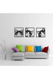 GİZEM SHOP Kedicikler Duvar Dekorusevimli Kediler Duvar Süsü, Ahşap Lazer Kesim Dekoratif Tablo Siyah 39x39 thumbnail 3