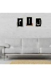 GİZEM SHOP Elif Lam Mim Gümüş Ayna Pleksi Duvar Tablo Seti Gümüş 26x16 - 4