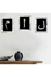HYL Elif Lam Mim Gümüş Ayna Pleksi Duvar Tablo Seti Gümüş thumbnail 1