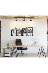 HYL Kaktüsler Dörtlü Set Duvar Dekoru, Duvar Süsü, Ahşap Lazer Kesim Dekoratif Tablo Siyah. thumbnail 3