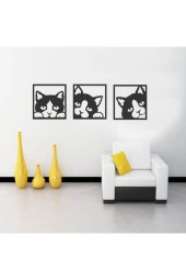 GİZEM SHOP Kedicikler Duvar Dekorusevimli Kediler Duvar Süsü, Ahşap Lazer Kesim Dekoratif Tablo Siyah 39x39 thumbnail 1