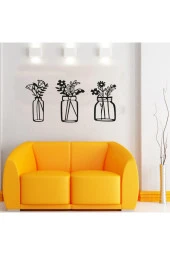 GİZEM SHOP Bahar Çiçekleri Üçlü Set Duvar Dekoru Kavanoz Duvar Süsü, Ahşap Lazer Kesim Dekoratif Tablo Siyah thumbnail 1