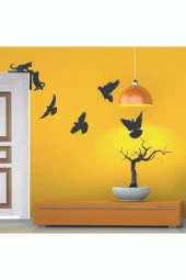 GİZEM SHOP Dekoratif Ahşap Dörtlü Kuş Duvar Süsü Duvar Dekoru Siyah thumbnail 1