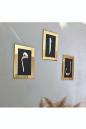 GİZEM SHOP Elif Lam Mim Gold Ayna Pleksi Duvar Tablo Seti - 2