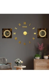 GİZEM SHOP Büyük Boy 3d Roma Gold Duvar Saati Ve Uv Tablo Set - 1