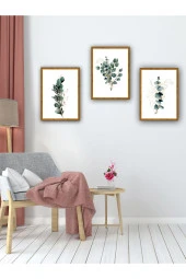 YALOVA SHOP Dekoratif Okaliptüs Dalları 3 lü Tablo Seti (Ahşap ceviz görünümlü çerçeve baskılı) 30 x 40 cm - 3