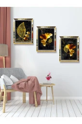 YALOVA SHOP Dekoratif,Modern Sanatsal Siyah Üzerine Gold Çalışması - 3