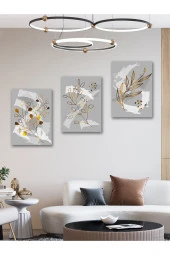 YALOVA SHOP Fırça İzlerine Minimalist Gold Bitki Dokunuşları Dekoratif 3 lü Tablo Seti thumbnail 6