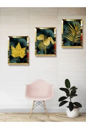 YALOVA SHOP Dekoratif Modern Sanat Tutkunları İçin Gold İle Yeşilin Muhteşem Uyumu (gold pleksi çerçeveli) - 3