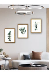 YALOVA SHOP Dekoratif Okaliptüs Dalları 3 lü Tablo Seti (Ahşap ceviz görünümlü çerçeve baskılı) 30 x 40 cm - 4