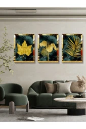 YALOVA SHOP Dekoratif Modern Sanat Tutkunları İçin Gold İle Yeşilin Muhteşem Uyumu (gold pleksi çerçeveli) thumbnail 1