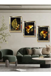 YALOVA SHOP Dekoratif,Modern Sanatsal Siyah Üzerine Gold Çalışması - 1