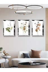 YALOVA SHOP Dekoratif Okaliptus Dalları 3 lü Tablo Seti (Gümüş Ayna Pleksi Çerçeveli) - 1