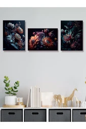 YALOVA SHOP Dekoratif Karanlığa Doğan Çiçekler 3 lü Tablo Seti Gothic Sanat Tarzı thumbnail 1