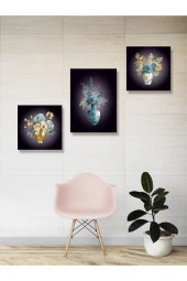 YALOVA SHOP Dekoratif Suluboya Vazolu Çiçek Çalışması,3 lü Tablo Seti (Pleksi Çerçeve Seçenekli) - 4