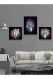 YALOVA SHOP Dekoratif Suluboya Vazolu Çiçek Çalışması,3 lü Tablo Seti (Pleksi Çerçeve Seçenekli) - 5