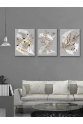 YALOVA SHOP Fırça İzlerine Minimalist Gold Bitki Dokunuşları Dekoratif 3 lü Tablo Seti thumbnail 3