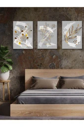 YALOVA SHOP Fırça İzlerine Minimalist Gold Bitki Dokunuşları Dekoratif 3 lü Tablo Seti thumbnail 4