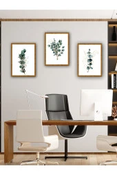 YALOVA SHOP Dekoratif Okaliptüs Dalları 3 lü Tablo Seti (Ahşap ceviz görünümlü çerçeve baskılı) 30 x 40 cm - 5