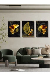 YALOVA SHOP Dekoratif,Modern Sanatsal Siyah Üzerine Gold Çalışması - 2