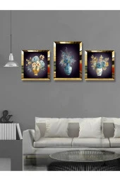 YALOVA SHOP Dekoratif Suluboya Vazolu Çiçek Çalışması,3 lü Tablo Seti (Pleksi Çerçeve Seçenekli) thumbnail 2