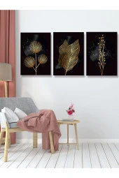 YALOVA SHOP Karanlığı Aydınlatan Minimalist Gold Botanik Tablo Seti thumbnail 4